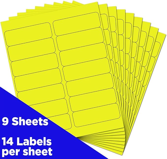 JAM PAPER Shipping Address Labels - Rectangular - 1 1/3 x 4 - Neon Yellow - 126/pack
