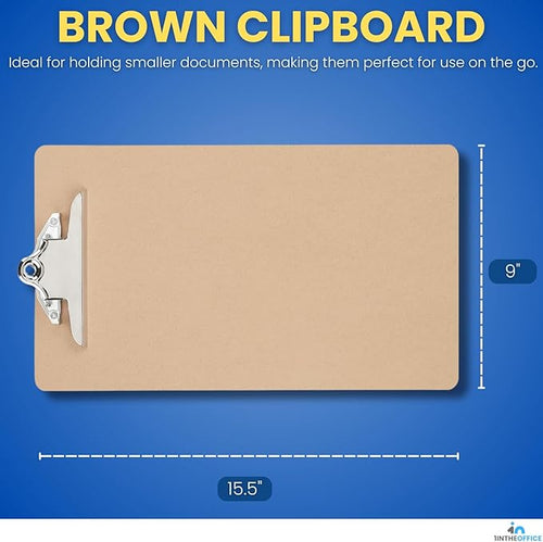 1InTheOffice Legal Size Clipboard, Heavy Duty Clipboard, Hardbound, Brown, 9x15.5 (3 Pack)