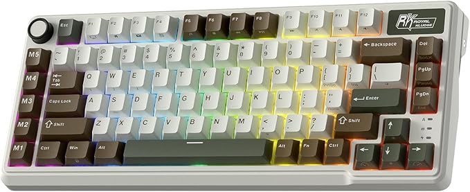 RK ROYAL KLUDGE L75 Gasket Mount Mechanical Keyboard w/Knob/Macro Keys & Touchable Nameplate, Tri-Mode 75% TKL Wireless Keyboard BT/2.4G/USB-C, Hot Swappable, Pro Software, Massive 8000mAh Battery