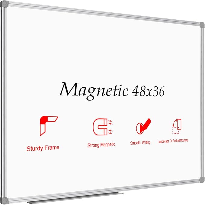 JILoffice Magnetic Dry Erase Board/Whiteboard, White Board 48 x 36 Inch, Silver Aluminum Frame Wall Mounted Board for Office Home and School