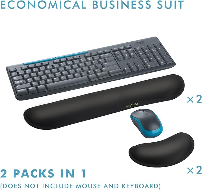 VAGAU Premium Keyboard Wrist Rest and Mouse Pad Wrist Support, Ergonomic Memory Foam Set for Office, Laptop, Mac, Computer and Gaming, Comfortable Typing &Wrist Pain Relief (2 Pack)