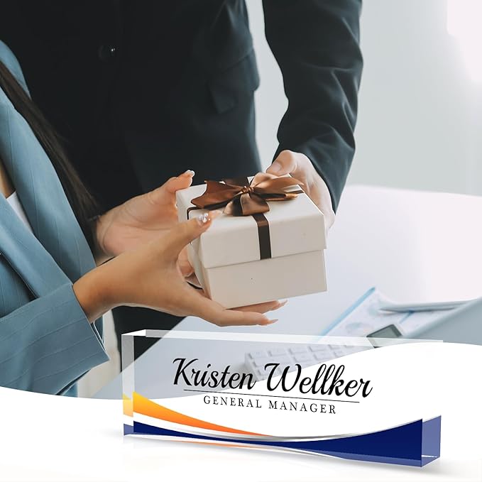 Desk Name Plate Personalized Name Plate for Desk, Office Desk Decor, 3D Style Personalized Plaque Name Plates for Desks Custom Appreciation Gifts for Boss Lady Employee Coworkers (Simple Blue)