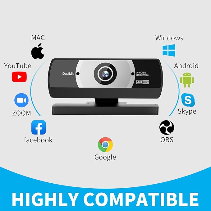 Diccik 8MP 4K Ultra HD Web Camera with Microphone, USB Computer Camera for PC, Laptop, Mac, Plug and Play Desktop Web Cam for Streaming, Zoom, Teams, 4K Webcam with Auto Light Correction & Wide Angle