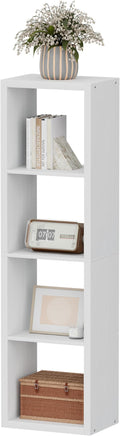 4 Cube Storage Organizer Single Row, Cube Shelf with Heavy-Duty Thick Boards, 13.31" L x 9.37" W x 48.82" H, Smooth Easy-Clean Panels, Simple Assembly, for Living Room Bedroom Office, White