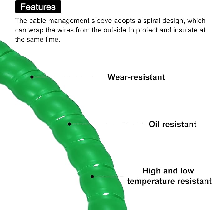 MECCANIXITY Spiral Cable Wrap 9.8ft/3.0M 20mm Cable Management Sleeve PP Insulation Cord Organizer for Computer Wire Power Cable Gas Pipe Green with Tape