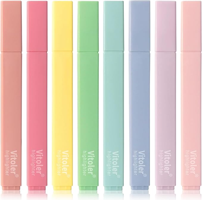 Piochoo Highlighters, 8 pcs Aesthetic Pastel Highlighters, Chisel Tip Book Highlighter, Candy Colors, No Bleed Bible Highlighter Assorted Colors