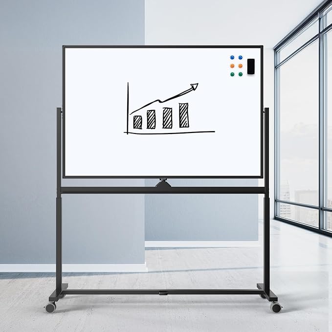 Large Dry-Erase Rolling Magnetic Whiteboard - TSJ OFFICE 48 x 32 Inches Dry Erase Board with Stand Height Adjust Double Sides Mobile White Board Easel on Wheels Office, Home & Classroom
