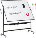 FORTUNO Magnetic Mobile Whiteboard 48"x36", Rolling Double Sided Dry Erase Board with Stand, Reversible Adjustable Height/Angle Easel White Board on Wheels 4' x 3' for Office Classroom Home, Black