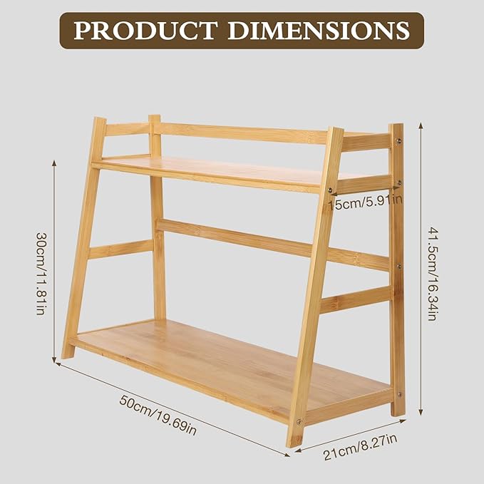 2-Tier Ladder Desktop Bookshelf, 19.69" Wide Wooden Countertop Storage Hutch for Office, Dorm and Home, Desk Organizer for Books and Decor