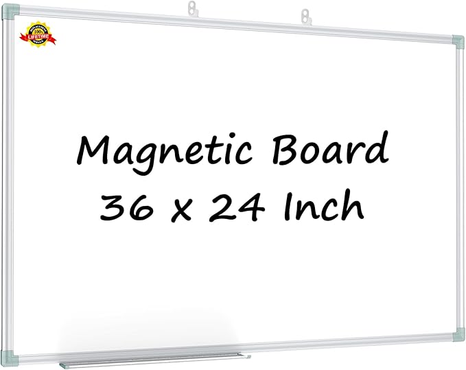 Lockways White Board Dry Erase Board 36 x 24 Inch, Magnetic Whiteboard 3 x 2, Silver Aluminium Frame for School Office and Home