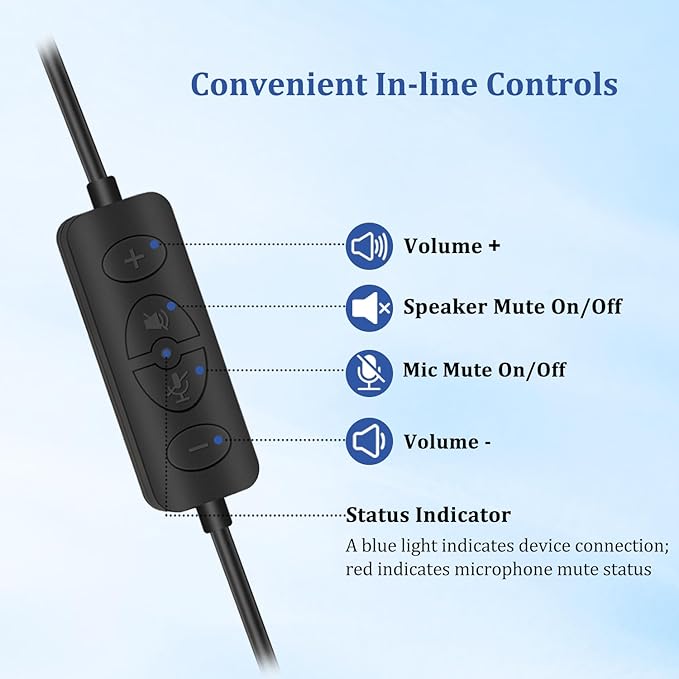 Xintronics USB Headset with Mic, Wired Computer Headphones with Microphone Noise Cancelling & in-line Controls for PC Mac Laptop Work from Home Call Center Skype Webinar