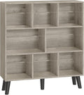 LEYAOYAO 8 Cube Bookshelf, 3 Tier Modern Bookcase with Legs, Mid-Century Modern Wood Book Shelves Storage, Retro Grey Book Case, Freestanding Organizer Display Shelf for Bedroom,Living Room,Office