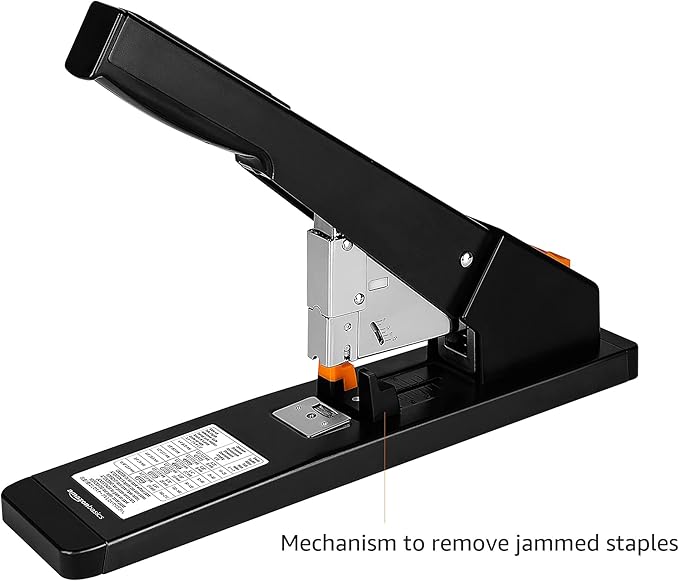 Amazon Basics Heavy Duty Industrial Office Stapler High Capacity, Long Arm, 1000 Staples, 210 Sheets, Black