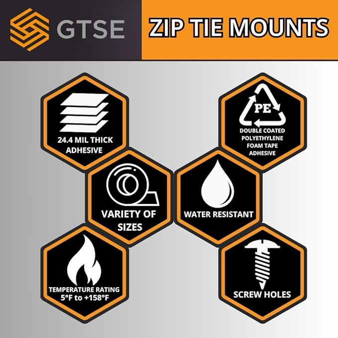 GTSE 100 Pack White Zip Tie Mounts, 1" Adhesive Mounting Squares, Cable Tie Mount, Cable Clips Organizer Holders, Zip Tie Anchor for Wire Bundles, UV Resistant Tie Wrap Bases