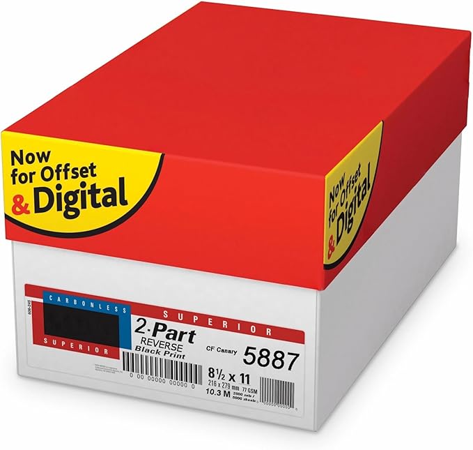 Superior 8.5 x 11 Carbonless Paper, 2 Part Reverse (Bright White/Canary), 2000 Sets, 4000 Sheets, (8 Reams)