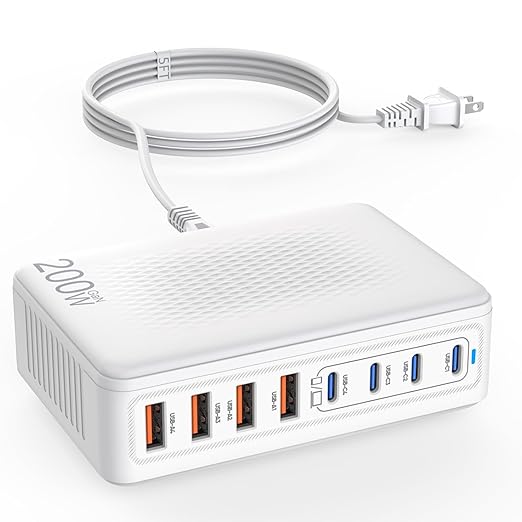 USB C Charger Block,200W GaN 8 Port USB C Charging Station USB Hub Block Cube Type C & USB A Wall Charger Power Adapter for Multiple Devices Apple iPhone 16/15/14,Steam Deck,MacBook Pro/Air,iPad Pro