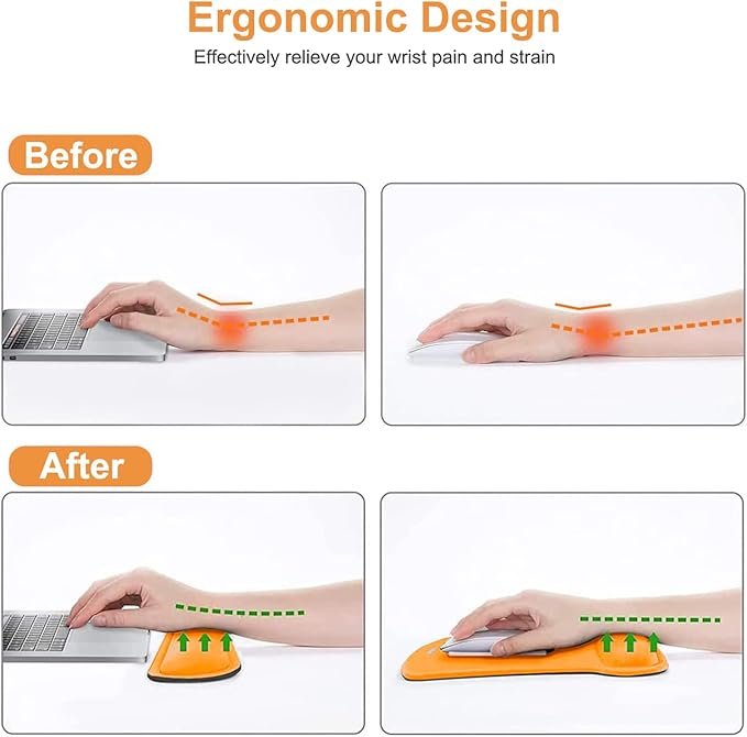 MOSISO Wrist Rest Support for Mouse Pad & Keyboard Set, Ergonomic Mousepad Non-Slip Base Home/Office Pain Relief & Easy Typing Cushion with Neoprene Cloth & Raised Memory Foam, Orange