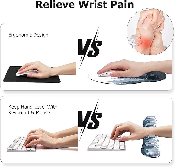 iLeadon Mouse Pad Wrist Support Keyboard Wrist Rest Set, Ergonomic Mouse Pad with Non-Slip Base for Computer Home Office + Coasters, Easy Typing & Pain Relief Mouse Mat, Forest