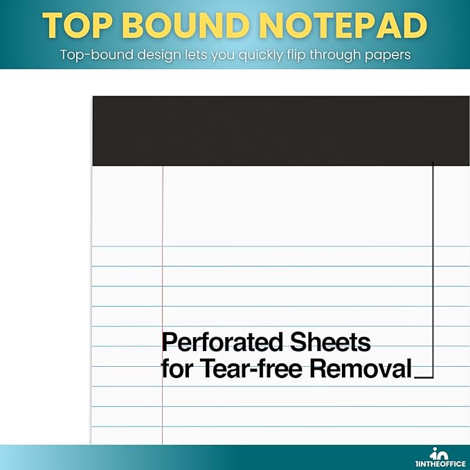 1InTheOffice Jr Legal Pads,Small Legal Notepads, 5" x 8", Narrow Ruled Note Pad, White, 50 Sheets/Pad, 24 Pads/Pack