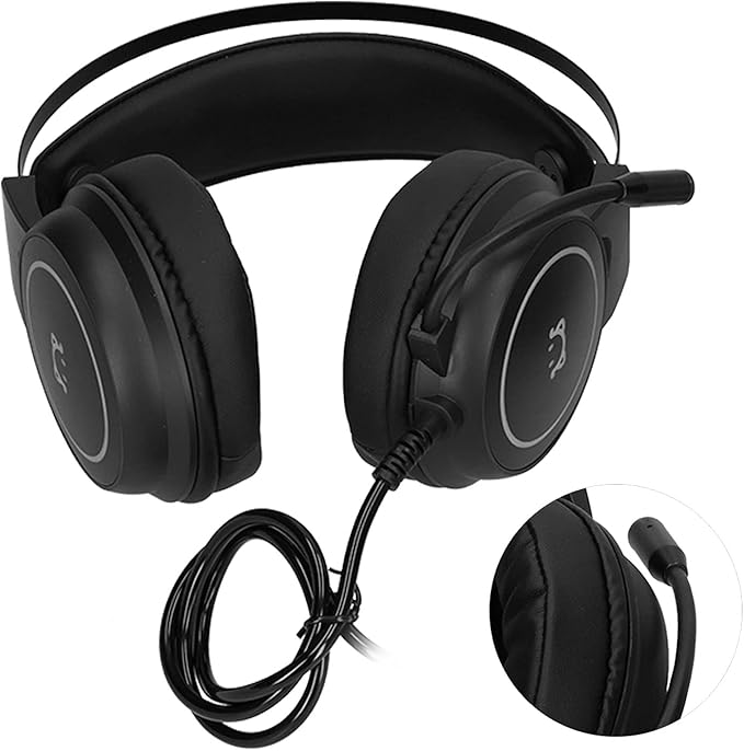 ChiweiJ Head Mounted Gaming Headset with 50mm Speaker Unit, Over Ear Stereo Headphone, 360° All Round Pointing Bendable Microphone, USB 7.1 Surround Sound for PC Gaming and Music Listening (Black)
