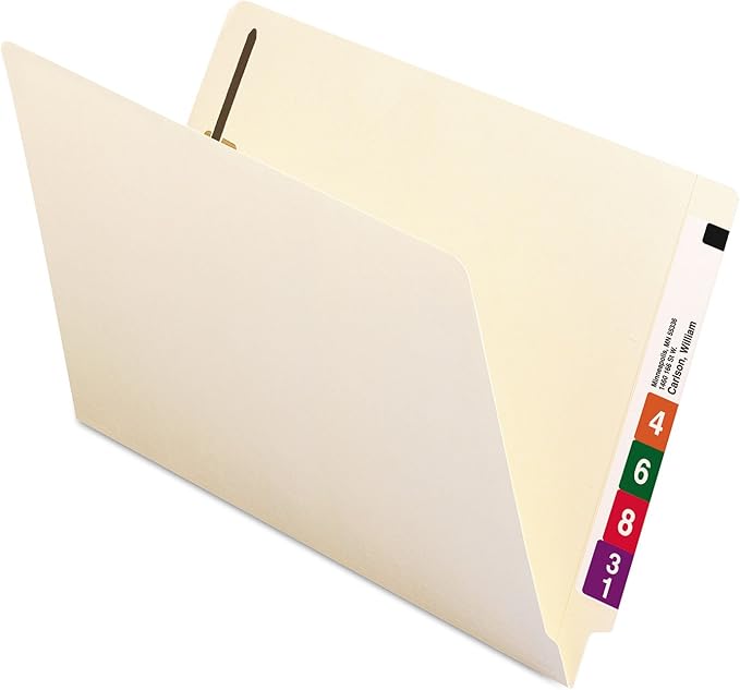 Smead End Tab Fastener File Folder, Shelf-Master® Reinforced Straight-Cut Tab, 1 Fastener, Legal Size, Manila, 50 per Box (37110)