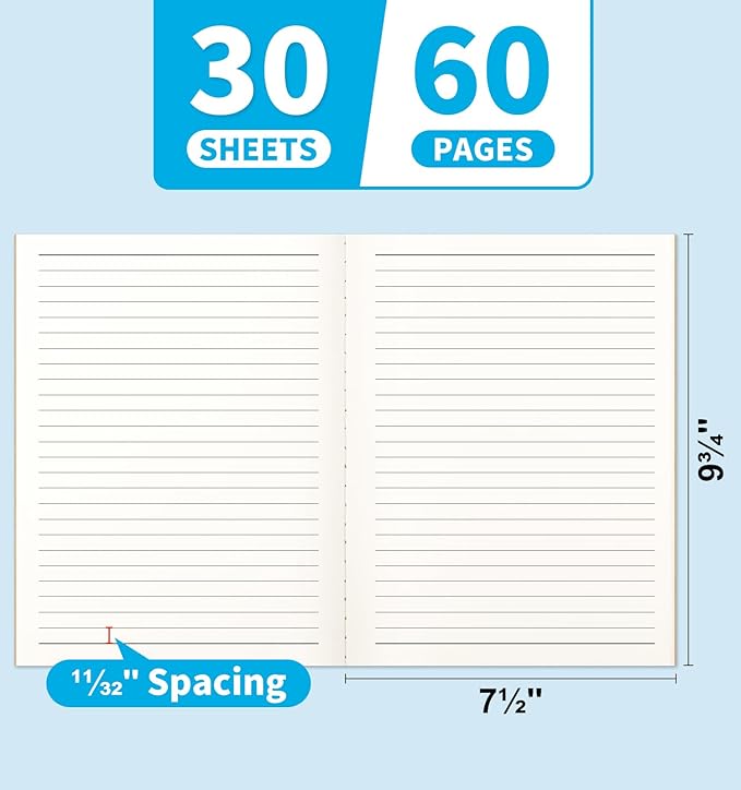 12 Pack Lined Notebook Journals Bulk, 7-1/2" x 9-3/4", Wide Ruled Paper, 30 Sheets/60 Pages, Kraft Cover with Rainbow Spines, 12 Colors Lined Composition Notebook Journal for Work Study Note Taking