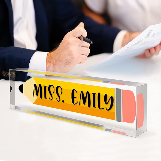 Teacher Office Desk Name Plate Personalized, Custom Name Plates for Desks, Teachers Office Desk Decor, Clear Acrylic Glass Block, Personalized Office Gifts for Teachers Laywers, Appreciation Gifts