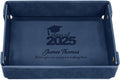 Engraved PU Leather Valet Tray – Personalized Catchall with Custom Name for Desk, Dresser, or Nightstand – Compact Organizer for Keys, Wallet, Jewelry – Graduation Gift for Him or Her – Blue