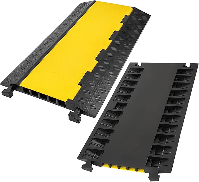 CXRCY Cable Ramp 1 Pack of 5 Channel PVC Rubber Cable Protector,18000lbs Capacity Heavy Duty Speed Bumps Hose Cord Channel Protector Ramps for Wire/Hose/Pipe Hider Driveway Outdoor