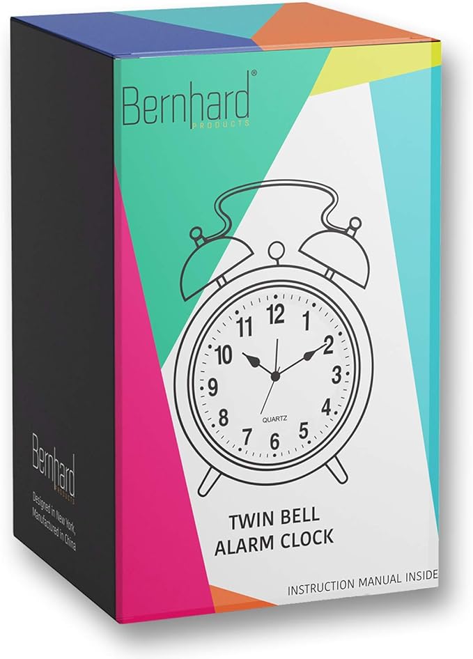 Bernhard Products Analog Alarm Clock Twin Bell 4" Silver Metal Extra Loud Quartz Battery Operated with Backlight Silent Non-Ticking for Bedside Desk Vintage Retro Antique Decorative Old School, Chrome