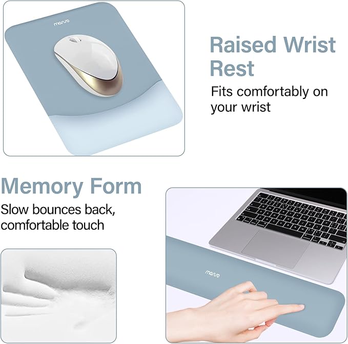 MOSISO Keyboard Mouse Pad Set, Large Gaming Mouse Pad&Rectangular Keyboard Wrist Rest&Mousepad with Wrist Rest&Coaster, Ergonomic Non-Slip&Easy Typing Pad with Curved Silicone Lining, Aquamarine