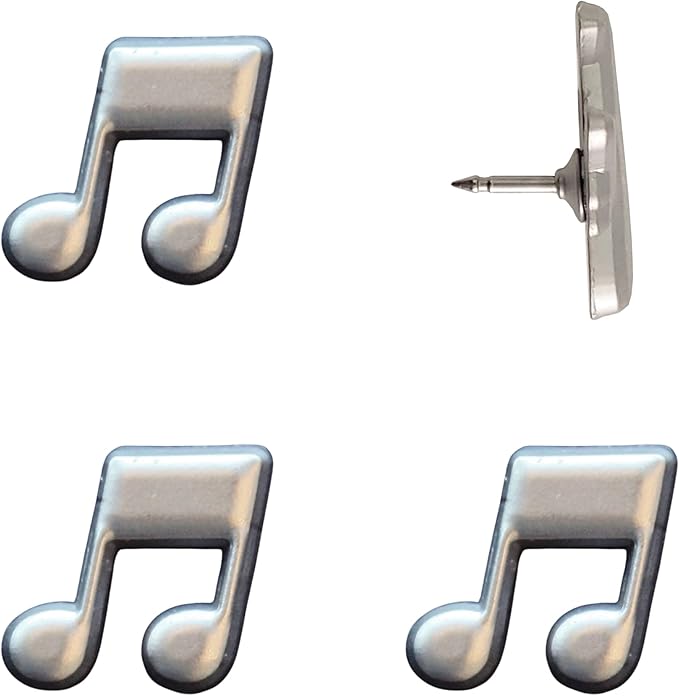 Music Note Push Pins - Silver Musical Note Map Pins for Cork Boards, Maps, or Lapel Use - Designed in USA - Set of 4