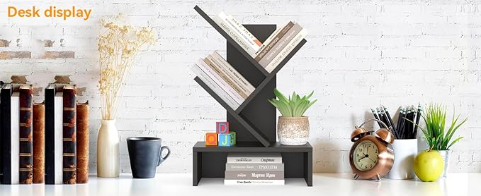Godferyxin Tree Bookshelf with Drawer,Wood Small Bookshelf for School,Office,Desk Book Shelf Storage Rack for Decor,Bedrooms,Living Rooms Mini Shelf