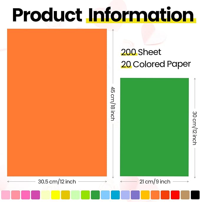 Yeaqee 1000 Sheets Colored Construction Paper Bulk 8.5 x 11'' and 12 x 18'' Construction Lightweight Art School Supplies Colorful Craft Paper for Adults Arts and Crafts