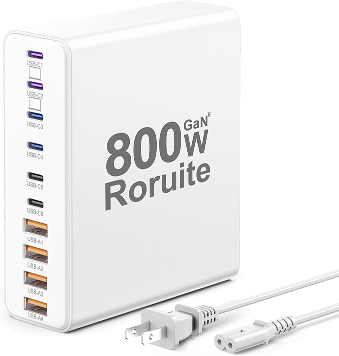 800W USB Charging Station, 120W PD GaN5 Super Fast USB C Charger Block-10 Port, Type C for PC Laptop MacBook Pro/Air Charger Compatible with iPhone 17 16 15 14 13 12 Pro Max, iPad, Galaxy