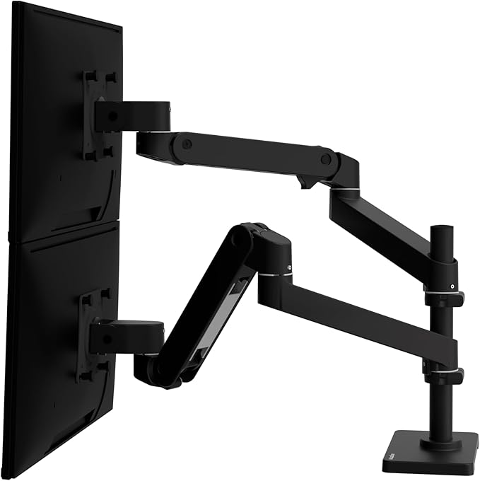 Ergotron – Upgraded LX Pro Premium Vertical Stacking Dual Monitor Arm, VESA Desk Mount – for 2 Monitors Up to 24 Inches, 4 to 22 lbs Each – Matte Black