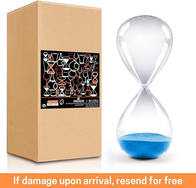 SWISSELITE Hourglass Sand Timers, Hourglass Sand Clock Inspired Glass for Home, Desk, Office Decor (8.5Inch-60Mins Blue)