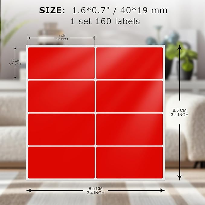FINDAT Color Coding Stickers Rectangle 1.57×0.75 Inch Vinyl Red Sticker Removable Waterproof Writable File Folder Moving Labels for Boxes Home Office Marking 160 PCS