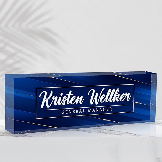 Desk Name Plate Personalized Name Plate for Desk, Office Desk Decor, 3D Style Personalized Plaque Name Plates for Desks Custom Appreciation Gifts for Boss Lady Employee Coworkers (Deep Blue)