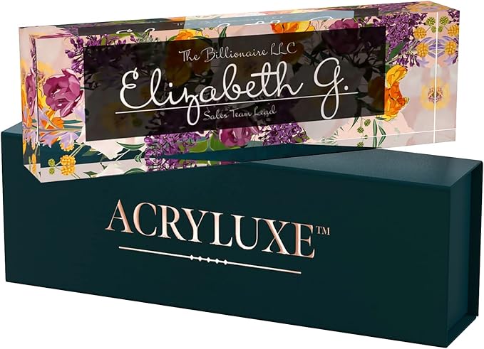 Desk Name Plate Personalized, Custom Name Plates 2½/x8 Inches, Thick Crystal-Clear Acrylic, Gift Box, Office Desk Decor. USA Made by ACRYLUXE (Vaseful)