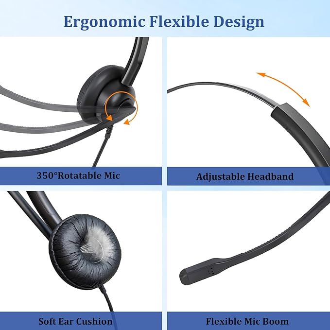 Xintronics USB Headset with Mic, Wired Computer Headphones with Microphone Noise Cancelling & in-line Controls for PC Mac Laptop Work from Home Call Center Skype Webinar