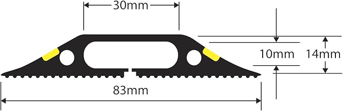 D-Line 30ft Floor Cord Cover, Made in USA Linkable Cable Protector, Hide Extension Cords, Protect Cords, Prevent Cable Trips, Cord Hider, Heavy Duty - Cord Cavity = 1.18" (W) x 0.39" (H), Black/Yellow