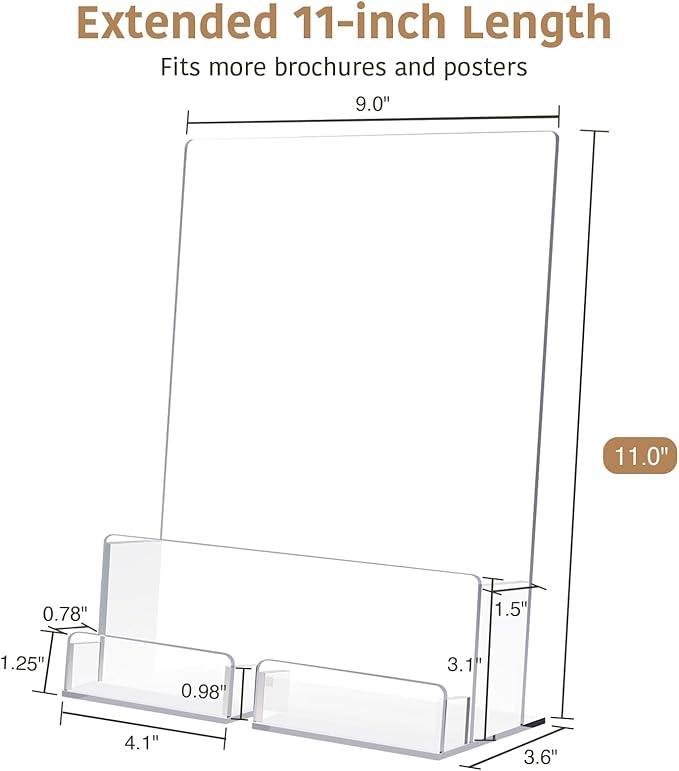 Acrylic Brochure Holder with Business Card Holder, 8.5"x 11", Clear Flyer Stands for Display, Ideal for Trade Show, Menu, Journals, Pamphlet, Magazine, Booklets, Literature (2-Pack Acrylic)