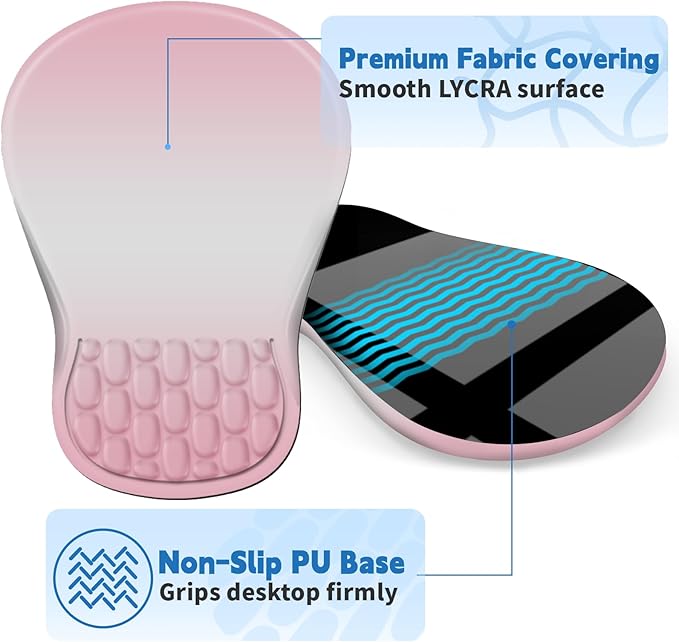 YIWEI Ergonomic Mouse Pad with Wrist Rest - Comfortable Office Mousepad with Memory Foam Wrist Support for Carpal Tunnel Relief, Mouse Pads with Non-Slip Base for Gaming and Home (Gradient Pink)