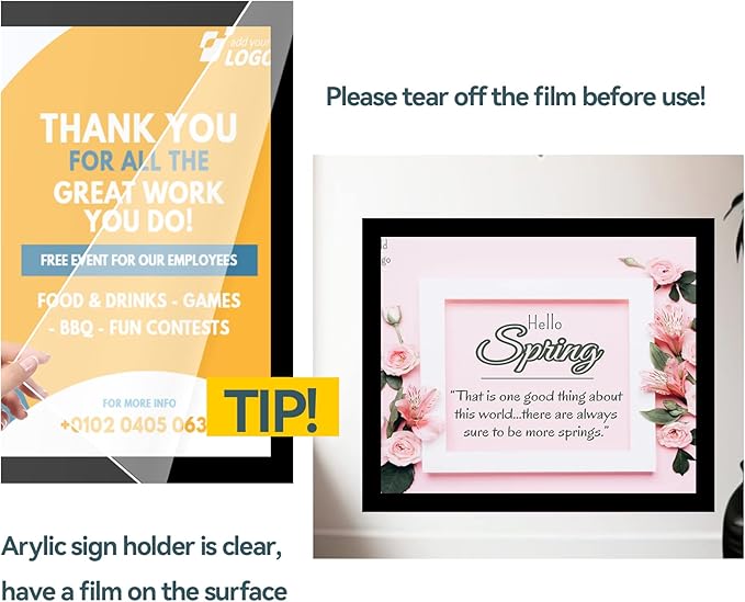 8.5" x 11" Acrylic Sign Holder Wall Mount, Plastic Magnetic Display Frame With Tape,Clear Plexiglass Self-adhesive Plastic Display Frame, Door/Window Sign Holder 6 pack No Drilling