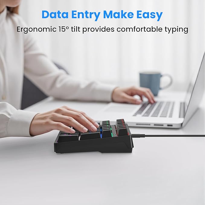 Gurjot Number Pad, Mechanical USB Wired Numeric Keypad with RGB LED Backlit,34 Keys Numpad Keyboard with PBT Keycaps Blue Switches for Windows/Mac Laptop,Computer,Desktop,PC,Notebook (Black)