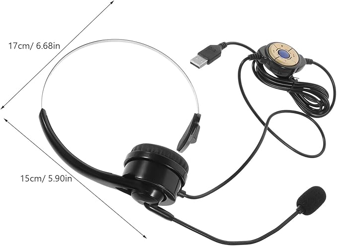 HOMSFOU USB Headset with Microphone Single Ear Wired Business Headphone for PC Call Center Live Streaming Black