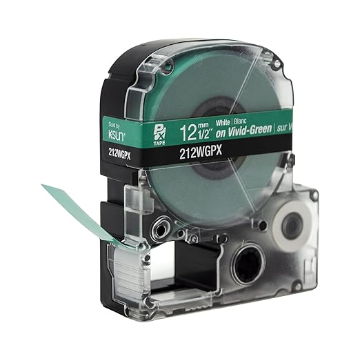 Epson LABELWORKS 212WGPX Genuine PET (Polyester) Tape Cartridge - White on Green Label Maker Tape - 1/2" (12MM) Wide, 30'