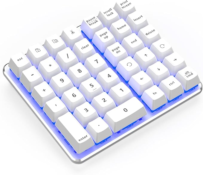 SurnQiee Left-Handed Mechanical Numeric Keypad, Hot-Swap LED Backlit Number Pad, Dual Mode USB C Keyboard, Expanded into a Left-Handed Keyboard (White)