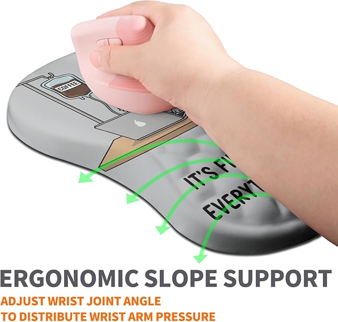 Ergonomic Joint Wrist Support Mouse Pad with Memory Foam Cushion Massage Bump, Carpal Tunnel Pain Relief Mousepad Slope Design for Wrist Rest, 11.8x7.9 in, Funny Coffee Cat